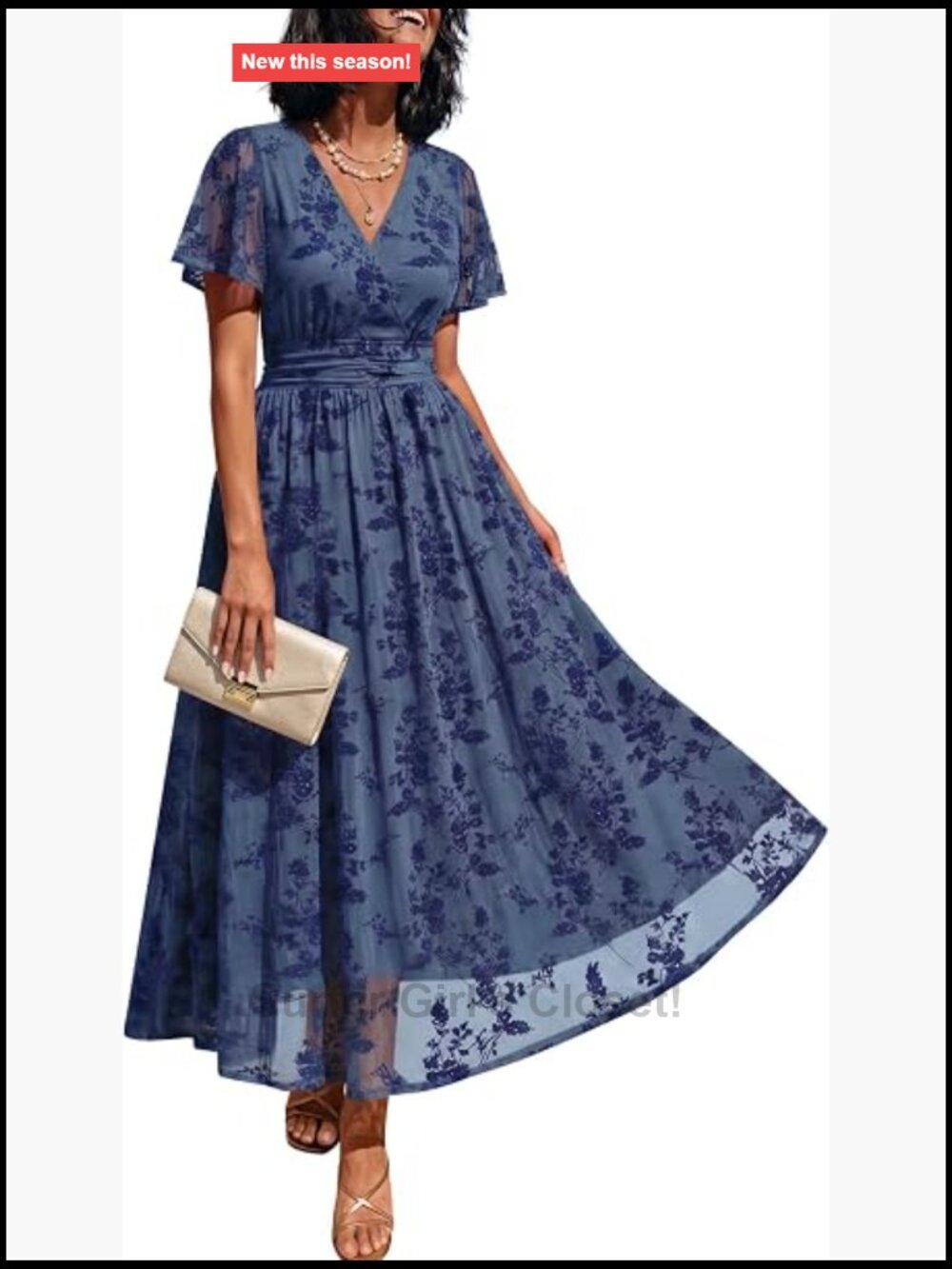 Women's Floral Wrap Maxi Dress with Pockets V-Neck Short Sleeve